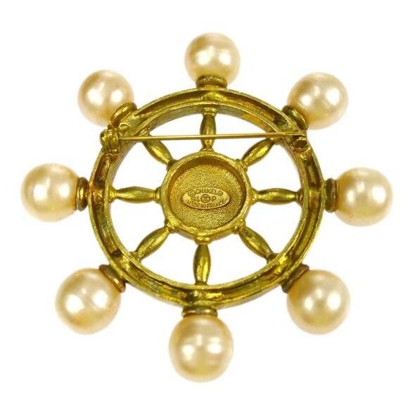 Chanel Artificial Pearl Rudder Charm Brooch Pin 94P 99632 - Picture 1 of 6